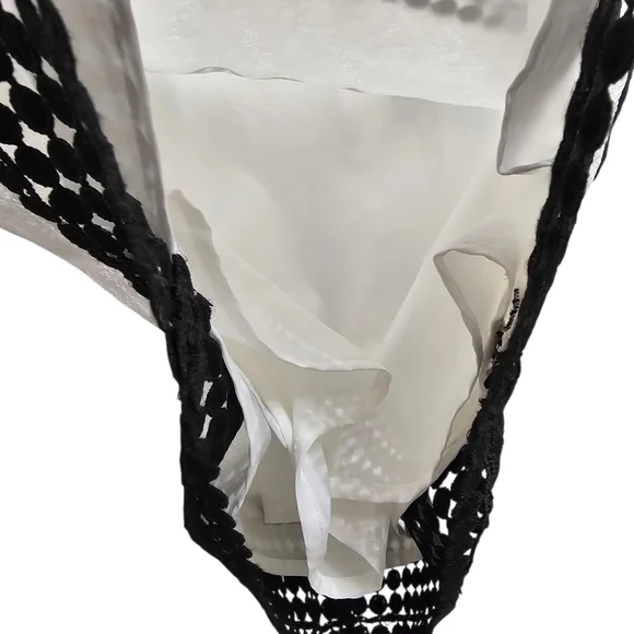 Nwot Badgley Mischka Black/White Off Shoulder Fringed Shortsleeve Ruffle Dress - Picture 14 of 17